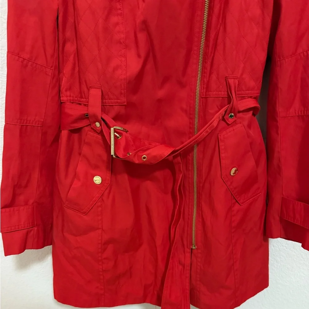 MICHAEL Michael Kors Red Belted Trench Coat Rain Jacket Hooded Size M Medium